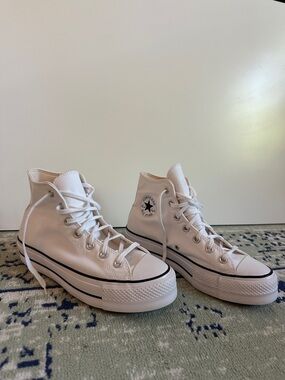 Converse White Platform High-Top Canvas Sneakers with Black Trim